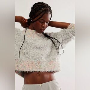 Free People Stardust Mock Turtleneck Cozy Pullover in Grey combo Size XL